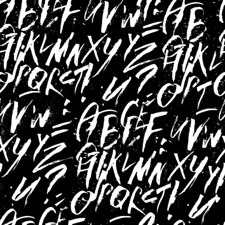 Futuristic Calligraphy Alphabetic Background. Black and White colors. Latin Alphabet Letters Handpainted by Colapen and Drawing Pen Equipment. Blackboard with Chalk for Poster and Prints Designのイラスト素材