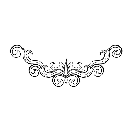 Black Hand Drawn Isolated Greek, Byzantine and Roman vintage floral headpiece. Decoration or weave plant ornament in baroque or victorian style. Royal adornment with leaf, luxury vignet element.のイラスト素材
