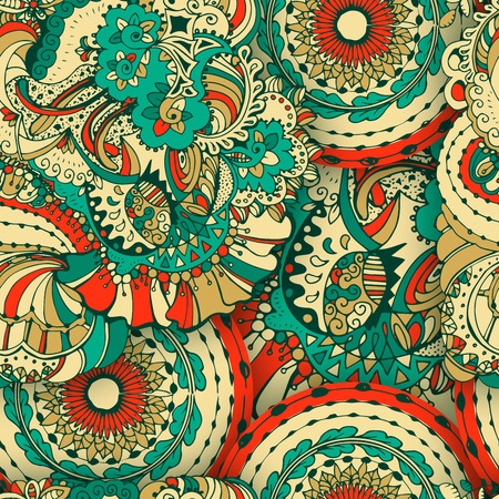 Flower Seamless Pattern or Floral Slavic Ornate, Ethnic Background or Polish Backdrop, Vintage or Old Eastern Motif. Handmade Fabric or Natural Decorative Wallpaper for Christmas Ornamentの写真素材