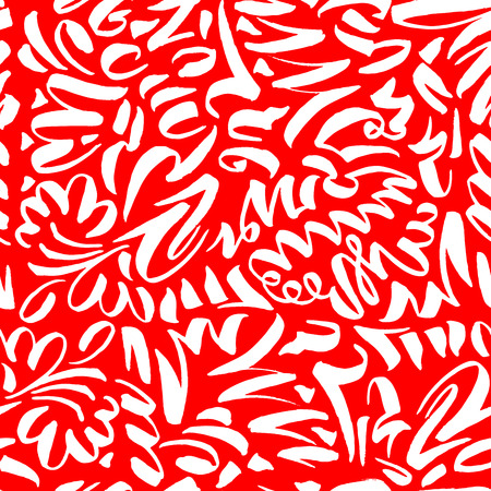 Seamless Pattern with Slavonic Calligraphy Brush Strokes. Red and White Colors for Fabric Textile Surface Designのイラスト素材