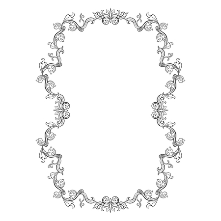 Floral border for picture. Italian vintage ornament for vertical photo. Isolated Retro divider with swirl for greeting card or wedding, decoration vignette. Royal flourish, headpiece templateのイラスト素材