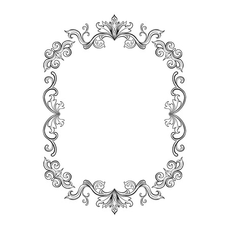 Floral border for picture. Italian vintage ornament for vertical photo. Isolated Retro divider with swirl for greeting card or wedding, decoration vignette. Royal flourish, headpiece templateのイラスト素材