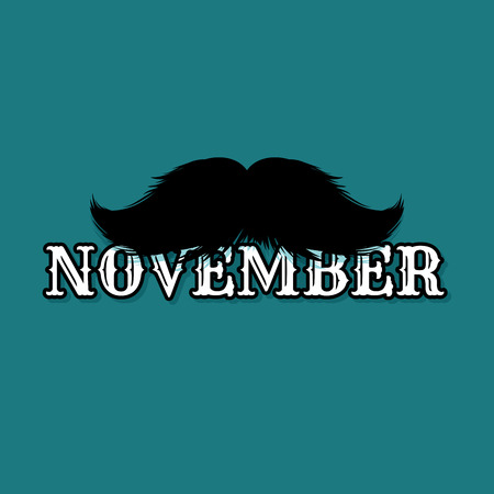Moustaches November Blog Post Template for Bloggers and Social Media. Black Mustache Silhouette. Hand Drawn Retro Lettering with Word November. Cinco de Mayo, Mustache Carnival Design.のイラスト素材