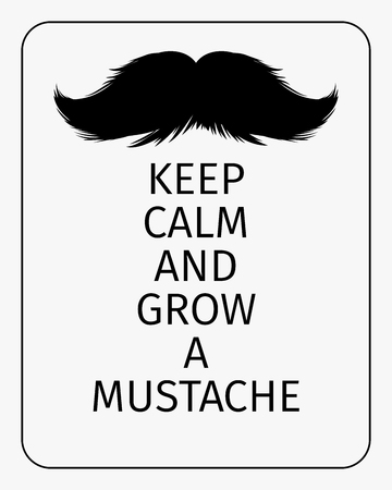 Moustaches Challenge Poster. Keep Calm And Grow A Mustache Aged Retro Vertical Brochure. Vector Illustration for November Challenge. Black Silhouette of Mustacheのイラスト素材