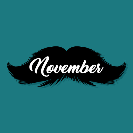 Moustaches November Blog Post Template for Bloggers and Social Media. Black Mustache Silhouette. Hand Drawn Retro Lettering with Word November. Cinco de Mayo, Mustache Carnival Design.のイラスト素材