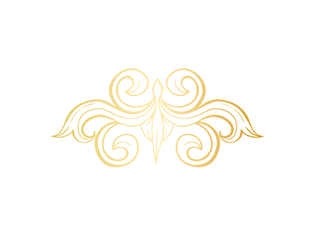 Gold Isolated plant with leaves decorations. Italian flourish baroque ornate for wedding or christmas, certificate. Yellow floral crown or golden wreath. Luxury and victorian, royal and headpieceのイラスト素材