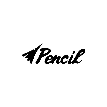Art company lettering logo isolated design. Broken pencil tip. Black metal laser cut sign. Art and creativity logotype for shop layout or branding. Isolated vectorのイラスト素材