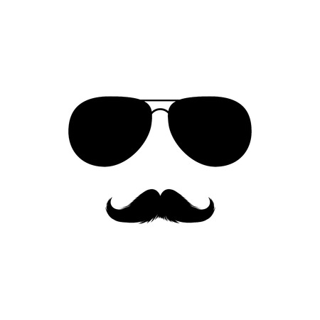 Moustaches and Sunglasses Mans Face Clipart. Black Fashion Sunglasses Isolated Vector Clipart. Silhouette for Laser Cutting Design. Mustache for Barbershop or Mexican Carnival. Fashion Accessory.の写真素材
