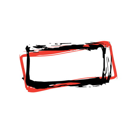 Rough Hand Drawn Square Black and Red Isolated Frame. Paintbrush Border, Vector Doodles Element. Scribble Shape for Messages and Dialoguesの写真素材