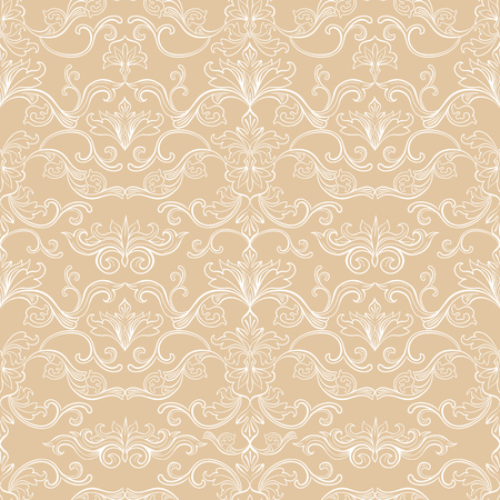 Damask Vector Seamless Pattern. Vintage Style Wallpaper, Carpet or Wrapping Paper Design. Gold Italian Medieval Floral Flourishes, Greek Flowers for Textures. Baroque Golden Leavesのイラスト素材