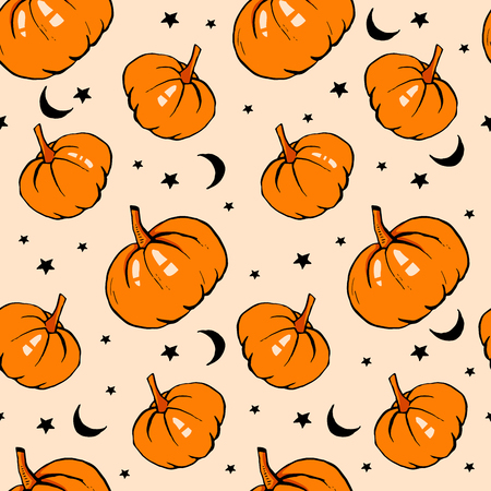 Halloween Seamless Pattern with Pumpkin. Ready for print in fabric textile designの写真素材