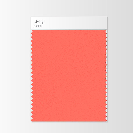Fabric sample, textile swatch template for interior design mood board with Living Coral 2019 Color of the year. Trendy color palette, red piece of fabric. Vector illustration for advertisingのイラスト素材