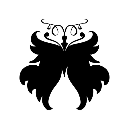 Butterflies black silhouettes set. Flying insects hand drawn collection for laser cutting. Butterflies with wings for decoration. Poster, logo, typography design elements. Isolated vector illustrationのイラスト素材