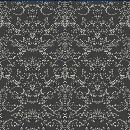 Damask Vector Seamless Pattern. Vintage Style Wallpaper, Carpet or Wrapping Paper Design. Grey Italian Medieval Floral Flourishes, Greek Flowers for Textures. Baroque Leavesのイラスト素材