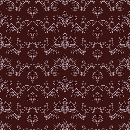 Damask Vector Seamless Pattern. Vintage Style Wallpaper, Carpet or Wrapping Paper Design. Red and Gold Italian Medieval Floral Flourishes, Greek Flowers for Textures. Baroque Leavesのイラスト素材