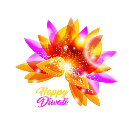 Happy Diwali Indian Vector Flower. Pink, Yellow and Orange Shiny Gradients. Isolated Design Element with Lights and Petalsのイラスト素材
