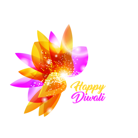 Happy Diwali Indian Vector Flower. Pink, Yellow and Orange Shiny Gradients. Isolated Design Element with Lights and Petalsのイラスト素材