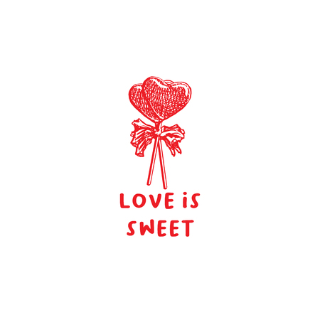 Valentines Day Sweets Greeting Card or Poster with Sketch. Laser Cutting File Isolated on White Background. Vector Engraved with Lettering Wishes Love Is Sweetのイラスト素材