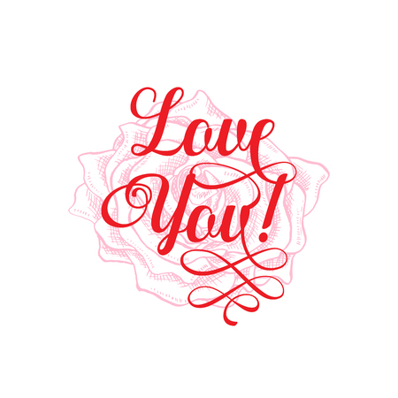Valentines Day Lettering Greeting Card or Poster with Sketch. Laser Cutting File Isolated on White Background. Vector Engraved with Wishes Love Youのイラスト素材