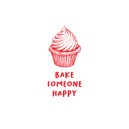 Valentines Day Cupcake Greeting Card or Poster with Sketch. Laser Cutting File Isolated on White Background. Vector Engraved with Lettering Wishes Love Youのイラスト素材