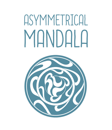 Asymmetrical blue mandala design with drops in a circle geometric shape. Simple logotype for yoga schoolのイラスト素材