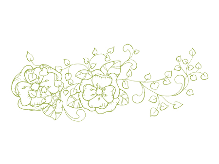 Isolated Vector Floral Branch Element for Coloring Book Pages. Antistress Flower with Leaves and Petals for your Craft Designのイラスト素材