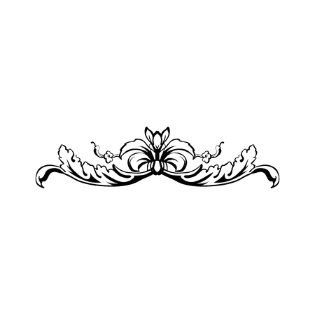 Flourish vector text divider. Floral vintage calligraphic embellishment. Isolated black ornate design element. Decorative scrollwork clipart. Invitation, greeting card, poster filigree decorationのイラスト素材