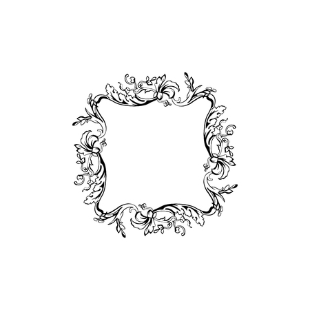 Floral vintage decorative vector frame. Flower black ink Square filigree border with text space. Isolated calligraphic frame with copyspace. Invitation, greeting card, poster flourish design elementのイラスト素材