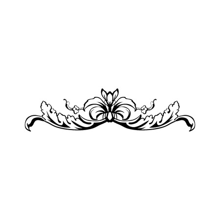 Flourish vector text divider. Floral vintage calligraphic embellishment. Isolated black ornate design element. Decorative scrollwork clipart. Invitation, greeting card, poster filigree decorationのイラスト素材