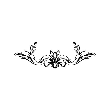 Flourish vector text divider. Floral vintage calligraphic embellishment. Isolated black ornate design element. Decorative scrollwork clipart. Invitation, greeting card, poster filigree decorationのイラスト素材