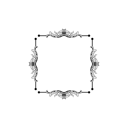 Floral vintage decorative vector frame. Flower black ink Square filigree border with text space. Isolated calligraphic frame with copyspace. Invitation, greeting card, poster flourish design elementのイラスト素材
