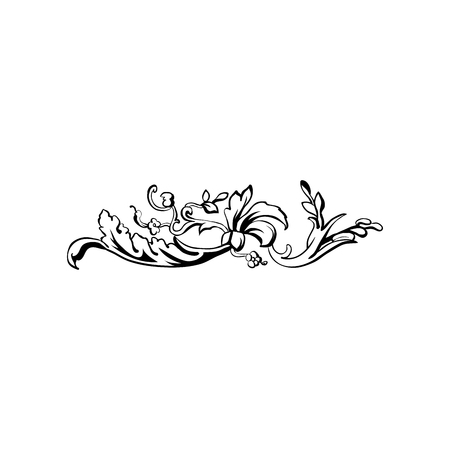 Flourish vector text divider. Floral vintage calligraphic embellishment. Isolated black ornate design element. Decorative scrollwork clipart. Invitation, greeting card, poster filigree decorationのイラスト素材