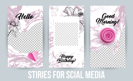 Stories Creative Modern  Frames Pack. Design templates for Social Media Presentations, Branding. Vertical Banners for Sale or Gift. Vector Illustrations with Acrylic Paintingsのイラスト素材