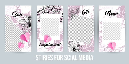 Stories Creative Modern  Frames Pack. Design templates for Social Media Presentations, Branding. Vertical Banners for Sale or Gift. Vector Illustrations with Acrylic Paintingsのイラスト素材