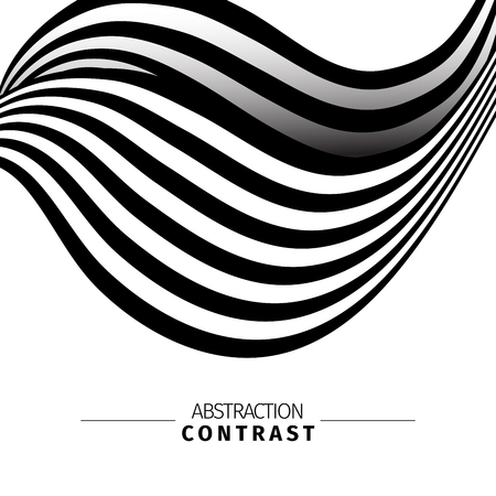Abstract black and white 3d waves color background with text space. Wavy backdrop composition. Monochrome wave-like drawing. Contrast stripes vector illustration. Minimalistic poster conceptのイラスト素材