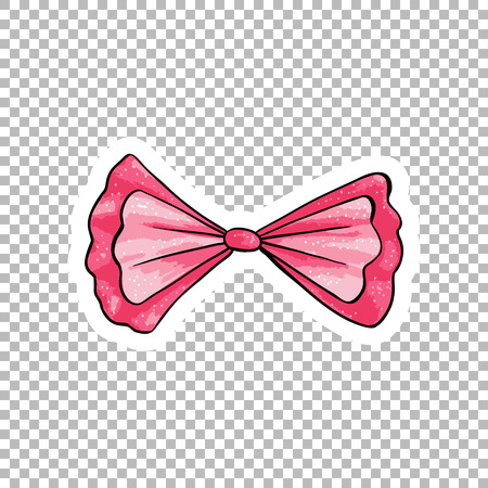 Pink bow hand drawn illustration. Ribbon knot contour drawing on transparent background. Dotted bowknot isolated flat doodle clipart. Bow-tie cartoon sticker. Greeting card watercolor design elementのイラスト素材