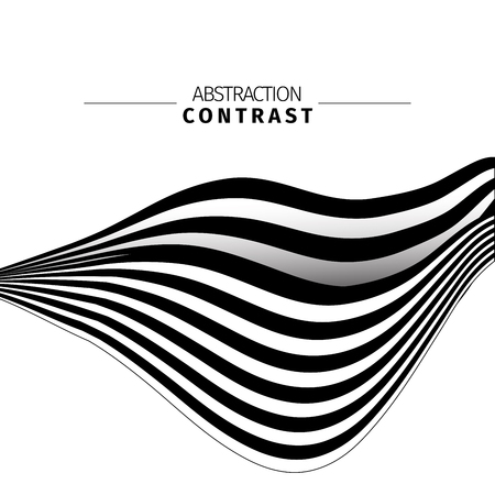 Abstract black and white stripes color background with text space. Monochrome ribbon drawing. Contrast waves vector illustration. 3d wavy backdrop composition. Minimalistic poster design ideaのイラスト素材