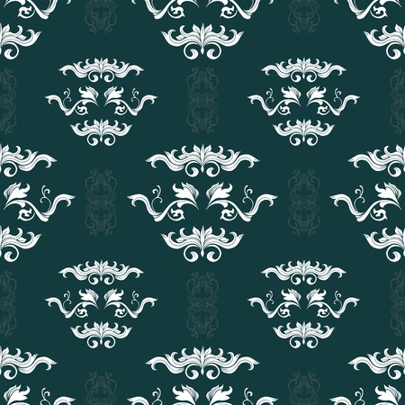 Damask hand drawn color seamless pattern. Vintage flourish ornate texture. Abstract filigree elements decorative background. Baroque style textile, wallpaper, wrapping paper retro vector designのイラスト素材