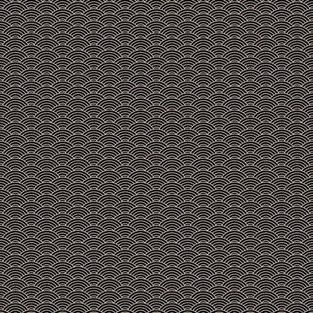 Classic asian golden and black squama seamless pattern for textile industry, fabric design. Chinese or Japanese abstract background. Vector illustration with circlesのイラスト素材