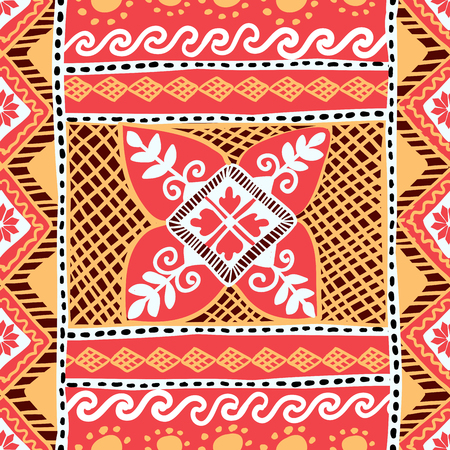 Easter Seamless Pattern with Native Slavonic Ukrainian Pysanka Plant Ornamentのイラスト素材