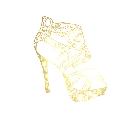 Golden high heel shoe hand drawn vector illustration. Women s shoe abstract sketch. Female footwear gradient outline drawing. Golden high heels sketched clipart. Isolated fashion design elementのイラスト素材