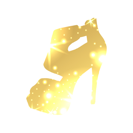 Golden Shoes Symbol with silhouette and gold shining lights.のイラスト素材