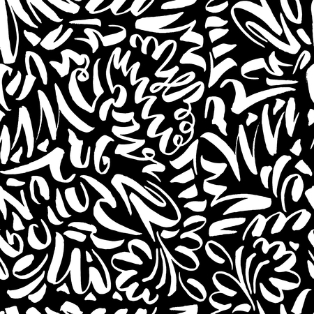 Seamless Pattern with Slavonic Calligraphy Brush Strokes. Black and White Colors for Fabric Textile Surface Designのイラスト素材