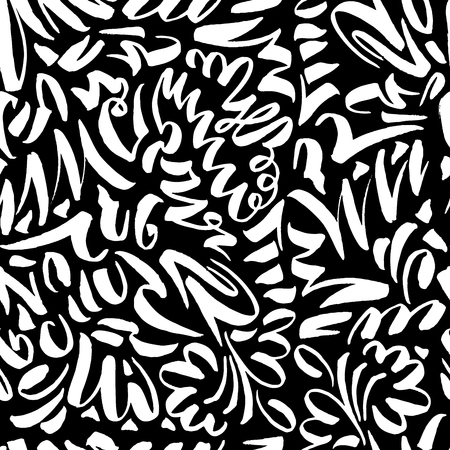 Seamless Pattern with Slavonic Calligraphy Brush Strokes. Black and White Colors for Fabric Textile Surface Designの素材 [FY310123028945]