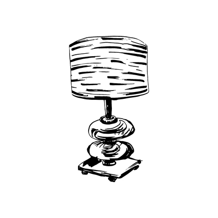 Funny Lamp with Birch Tree Bark Texture. Isolated vector Outline Clipart for Interior Designのイラスト素材