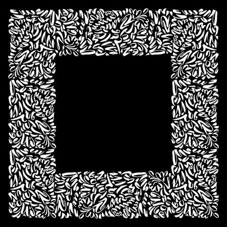 Border in slavonic calligraphy style or frame in slavonian style, handwriting slav art, paint brush or tassel ornate for photography or invitation card template. Scribble and ink scratch themeのイラスト素材