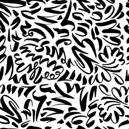 Seamless Pattern with Slavonic Calligraphy Brush Strokes. Black and White Colors for Fabric Textile Surface Designのイラスト素材
