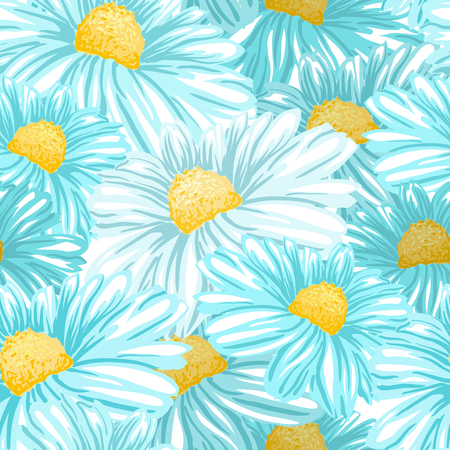 Daisy or Chamomile Tea Herb Flower Seamless Pattern. Herbal Therapy Wallpaper. Botany Plant, Matricaria Loose Herbs. Floral Blossom for Agriculture Packaging or Wrapping Paper Design.のイラスト素材