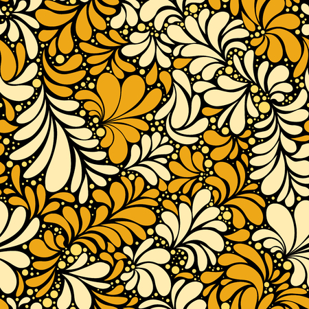 Paisley or Damask Golden Floral Seamless Pattern, Vector Ornament. hand drawn seamless pattern. Damask silhouette texture. Floral teardrop motif. Vintage ornate background. Textile, wallpaperのイラスト素材