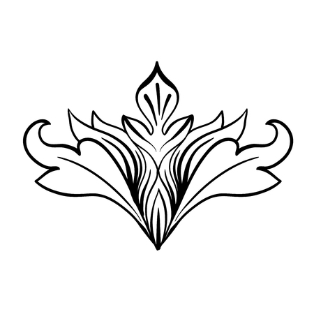Black Hand Drawn Isolated Greek, Byzantine and Roman vintage floral headpiece. Decoration or weave plant ornament in baroque or victorian style. Royal adornment with leaf, luxury vignet element.のイラスト素材